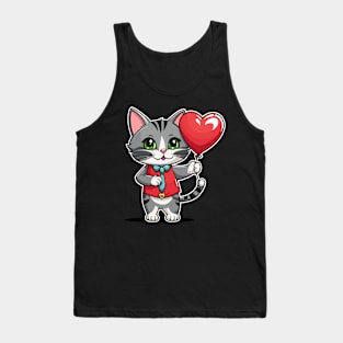 Cat Heart Balloon - Valentines Day Tank Top